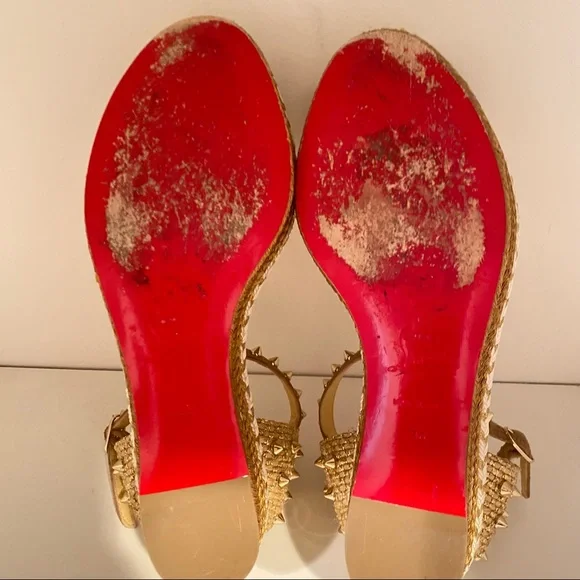 ❤️ Sold Christian louboutin Madmonica Espadrilles Wedge Sandals Spike Gold - Picture 3 of 14